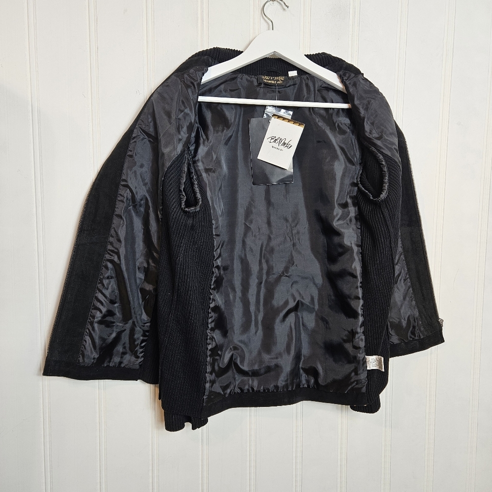 Bob Mackie Wearable Art Embroidered Black Suede Leather Full-Zip Jacket Womens M - Picture 12 of 16